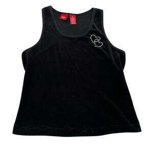 VTG Y2K Mossimo Black Velour Tank Top, Size M, Rhinestone Hearts, Made in USA